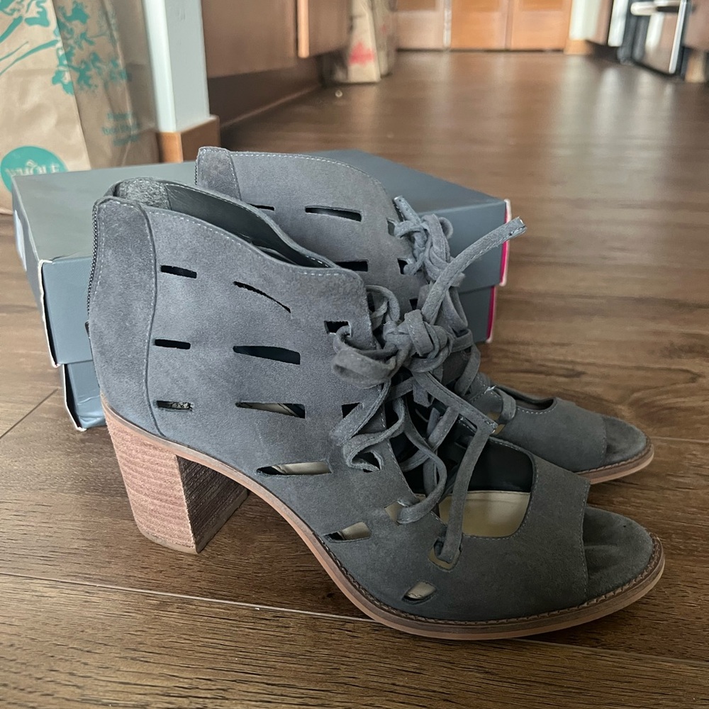 Gray Lace-Up Vince Camuto Heeled Sandals